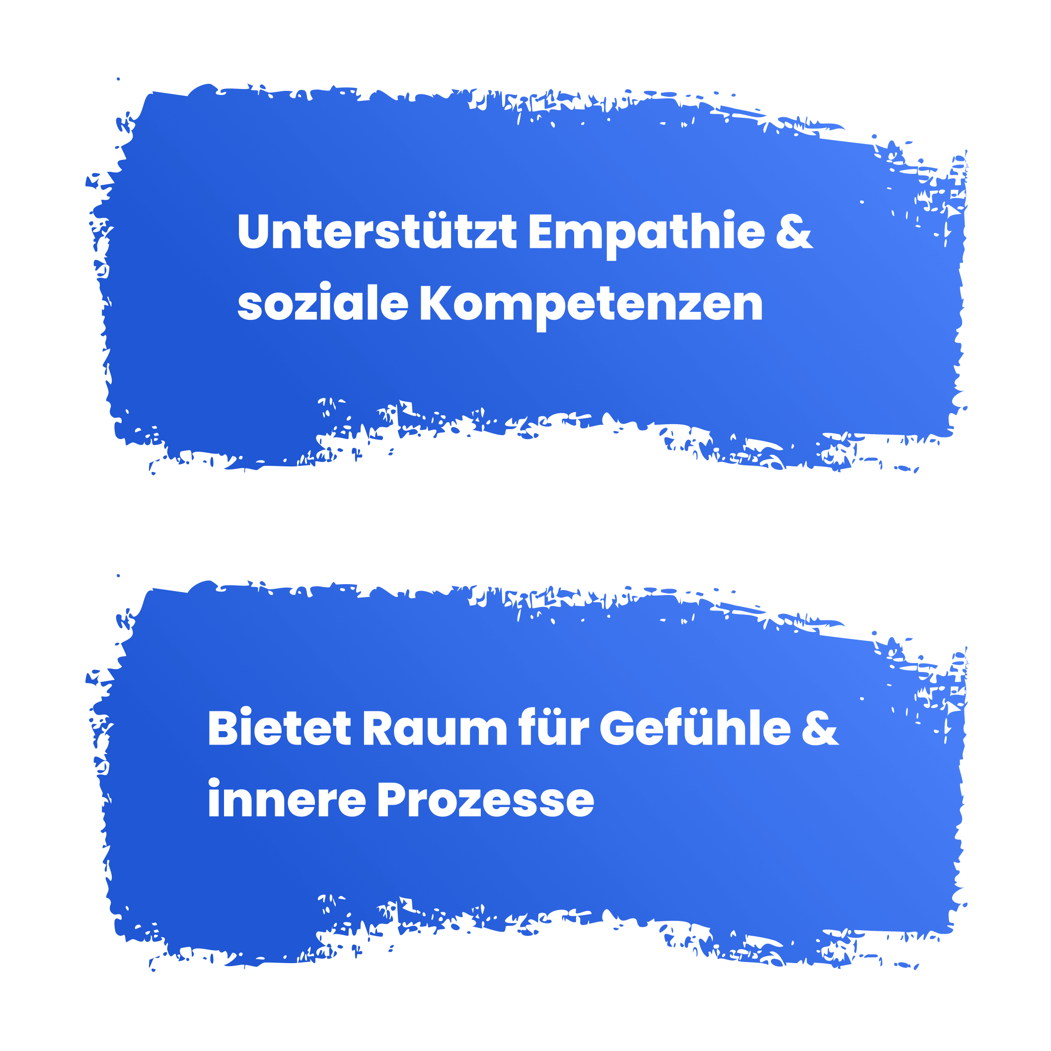 Bild mit Text: unterstützt Empathie & soziale Kompetenzen, bietet Raum für Gefühle & innere Prozesse