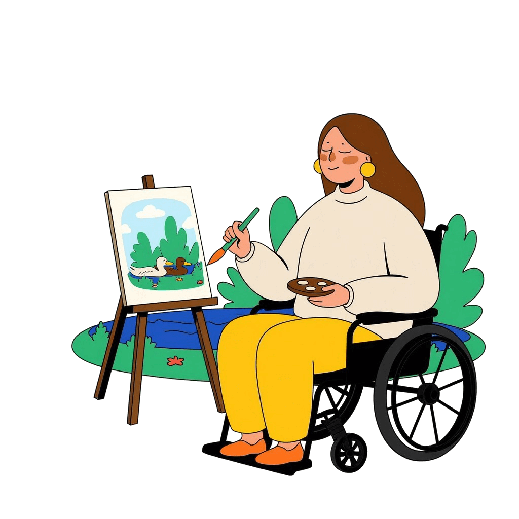 Gruppe in sozialer Einrichtung gestaltet gemeinsam kreative Bilder und fördert Gemeinschaft