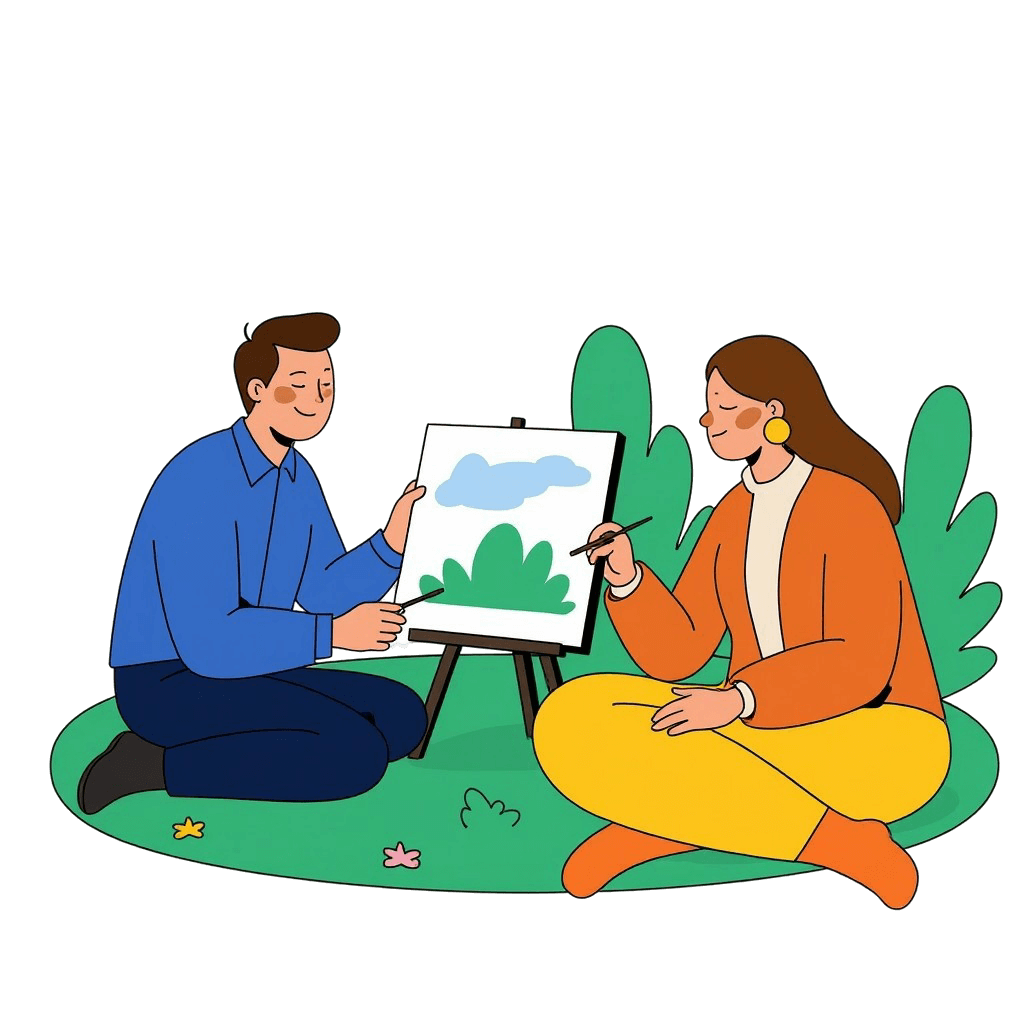 Team von Mitarbeitern malt gemeinsam an einer Leinwand und stärkt Teamgeist durch Kreativität